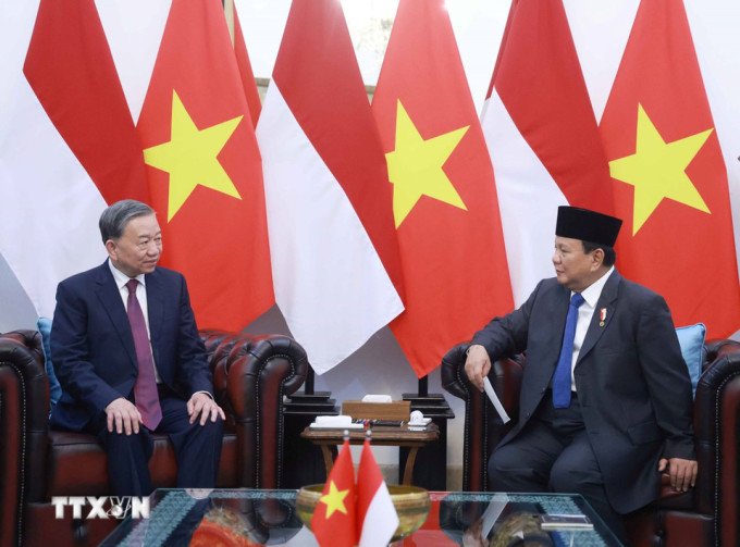 Tổng Bí thư Tô Lâm và Tổng thống Indonesia Prabowo Subianto gặp hẹp chiều 10/3