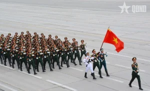 Đoàn Quân đội Nhân dân Việt Nam trong buổi hợp luyện tại thao trường Alabino ngày 27/4.